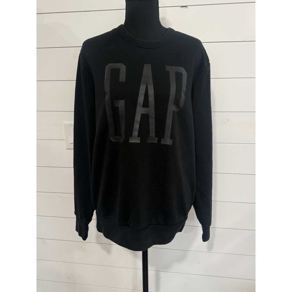 GAP Logo Black Crewneck Sweatshirt Fleece Lined Cozy Minimalist Women's Small